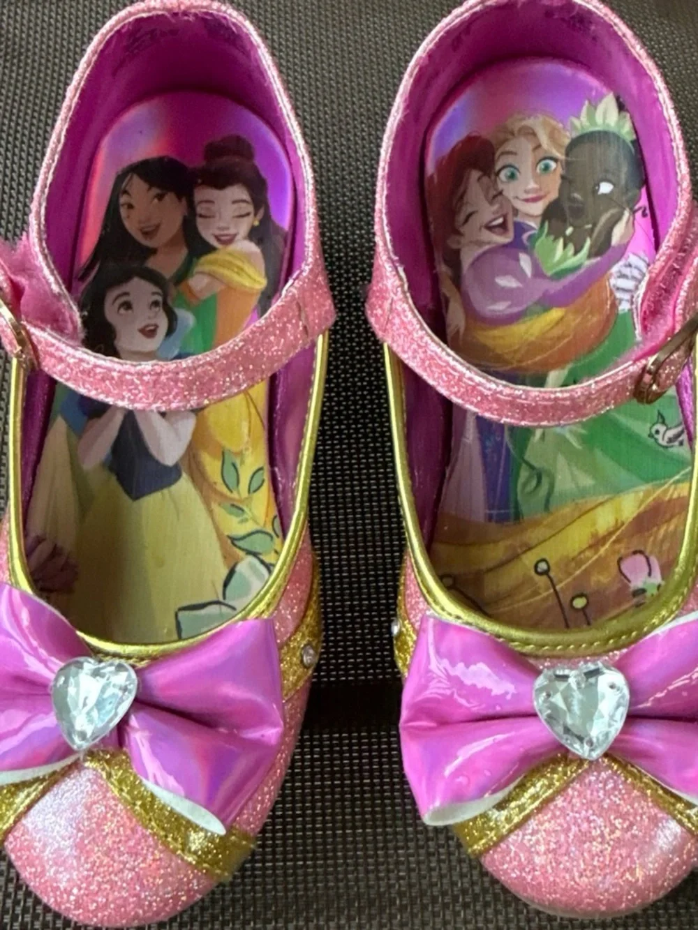 Disney Pink Glitter Girls' Mary Janes with Gold Accents and Bow